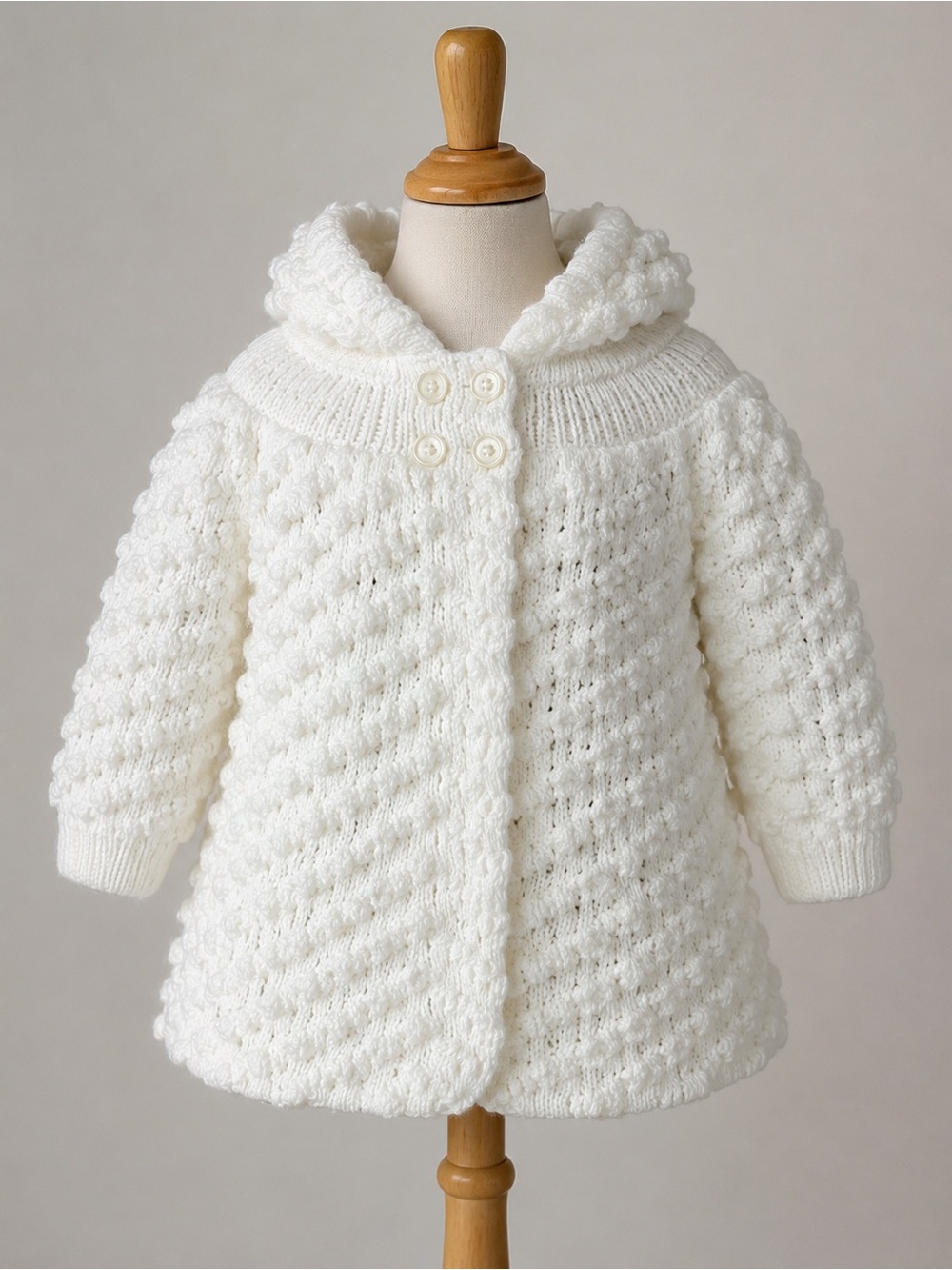 Vintage Okie Dokie Baby White Textured Knit Hooded Cardigan 18M Made in Israel